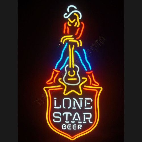 LONE STAR BEER Cowgirl Guitar Neon Sign LONE STAR BEER Cowgirl Guitar Neon Sign