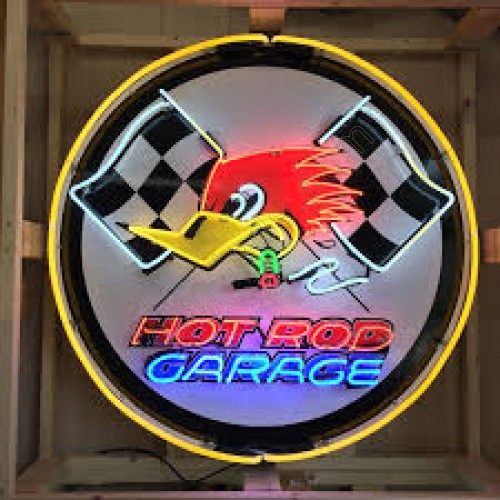 Hot Rod Garage neon sign in steel can Hot Rod Garage neon sign in steel can