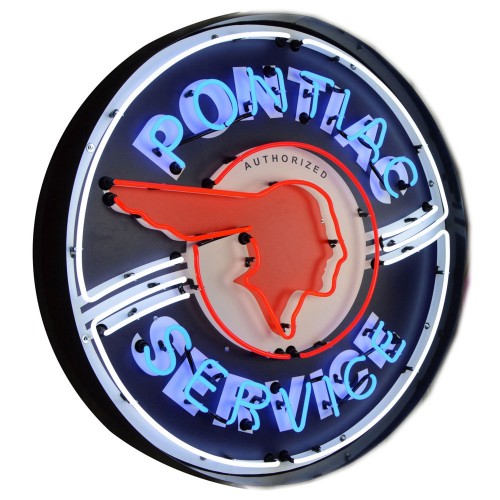 Pontiac Service Neon Sign in steel can